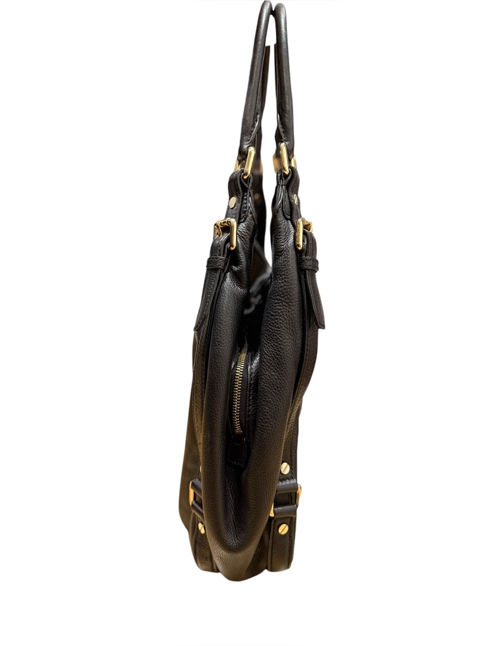 Michael Kors Bedford Leather Hobo Shoulder Bag Black Gold Hardware - Picture 6 of 14